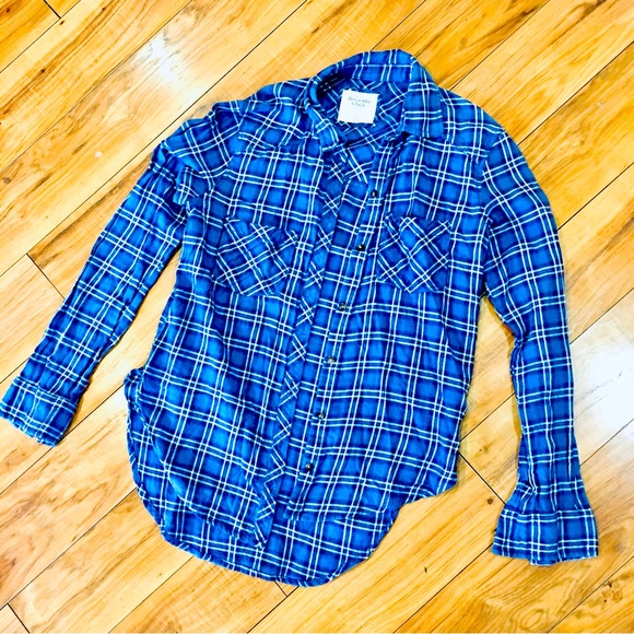 Abercrombie Fitch blue plaid flannel shirt button up long sleeve winter … - Picture 6 of 7